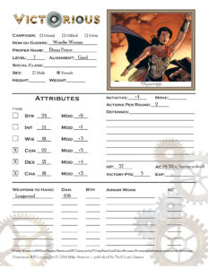 Wonder Woman character sheet front for Victorious